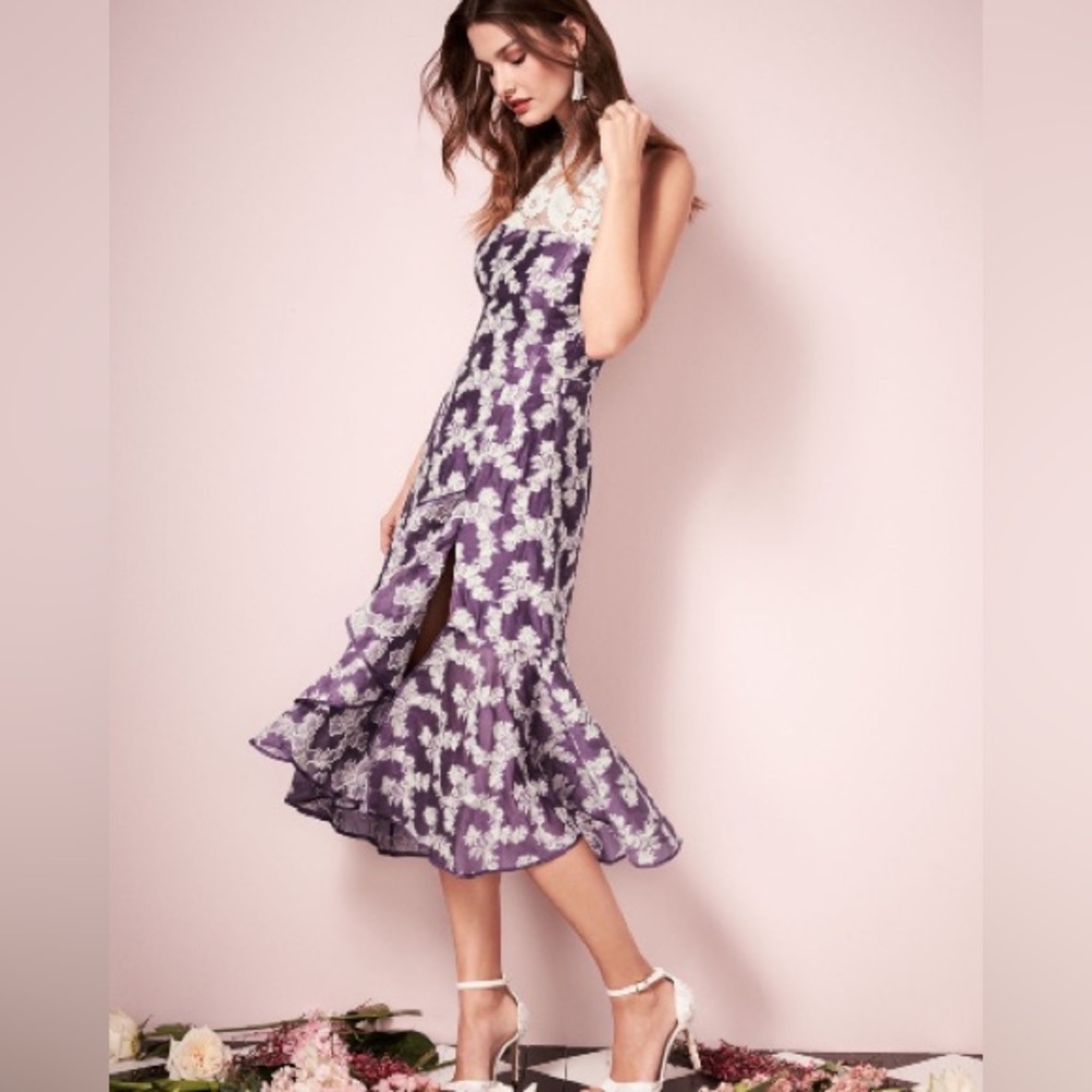 Nanette Lepore Lace and Dot floral print ruffled hem midi Dress Sz.0